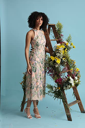 Maggy London Women's Floral Embroidered Halter Midi Dress With Back V-Neck, Red/Pink, 0 #TOP4