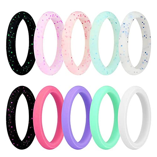 Corato Silikon Hochzeit Ring für Frauen Damen Bunt Glitzer Ring Set für Reisen, Arbeit oder Sport Größe 59 Cover