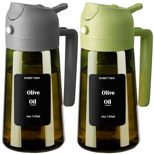 SWEET VIEW Olivenölspender und Ölsprüher – 470 ml Glas, lichtdichter Ölausgießer für Küche, Luftfritteuse, Kochen, Salat und Grillen 1