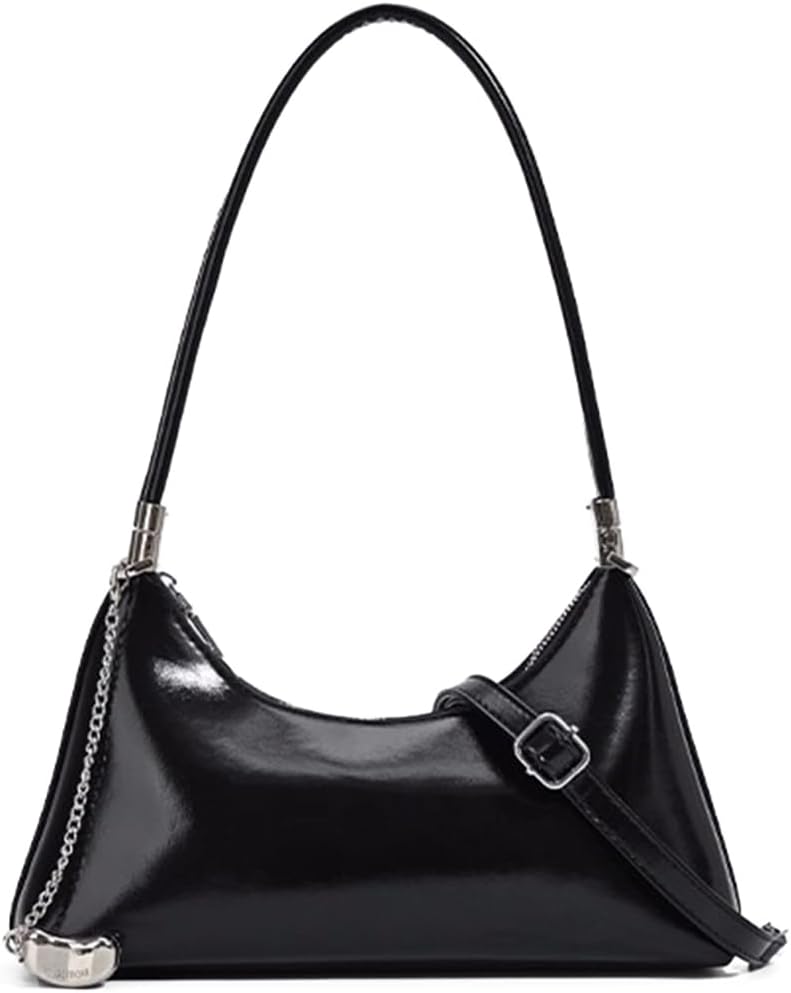 Shoulder Bag for Women Faux Leather Hobo Satchel Handbags with Chain Charm, 2 Removable Strap Trendy Crossbody Purse Bag