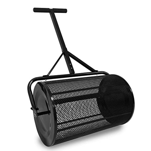 Aufun Kompoststreuer 65cm Gartenstreuer mit Metallgeflecht & T-Griff 80L Torfmoosstreuer für Rasen Oberboden Mist Sand Mulch Robuster Dungstreuer Streumaschine für Garten Hof Rasenpflege