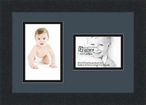 ArtToFrames Collage Photo Frame Double Mat with 1 - 3.5x5, 4x6 Openings and Satin Black Frame