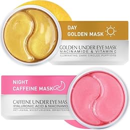 Under Eye Patches Kit: 120 Pcs Rosy Caffeine & 24K Gold Gel Eye Mask for Dark Circles, Puffiness and Wrinkles - Anti-Aging Pads with Niacinamide, Collagen, Hyaluronic Acid & Vitamin C (2 Pack)