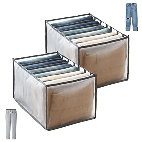 NIBESSER Boîte de Rangement Vetement pour Jeans Lot de 2, Jeans Organisateur de Tiroir Pliable avec Compartiments pour Jean, Parfait pou Le Stockage de T-Shirt,Pantalon((Gris, 7 Grilles 25x36x20cm) Cover