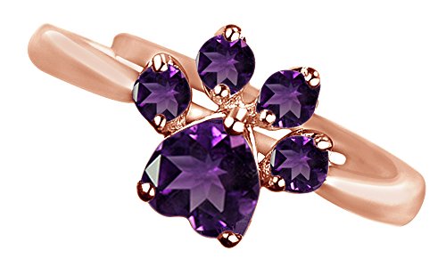 AFFY Simulated Amethyst Adjustable Dog Paw Ring in 14k Rose Gold Over Sterling Silver