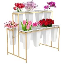 Flower Display Stand with 12 Buckets, 3 Layers Flower Cart for Indoor Outdooe,Flower Stand Plant Stand Metal, Florist Bouquet Shelf for Garden Home Patio Florist
