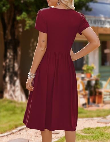 Image of HOTOUCH Women's Summer A-Line Midi Dresses 2026 Casual Floral Short Sleeve T-Shirt Dress Flowy Beach Sundress with Pockets