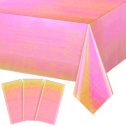 3 Pcs Iridescent Plastic Tablecloths Shiny Disposable Laser Rainbow Rectangle Table Covers Holographic Foil Metallic Tablecloth Iridescent Party Decorations Birthday Bridal Wedding Christmas 54"X108" #TOP18