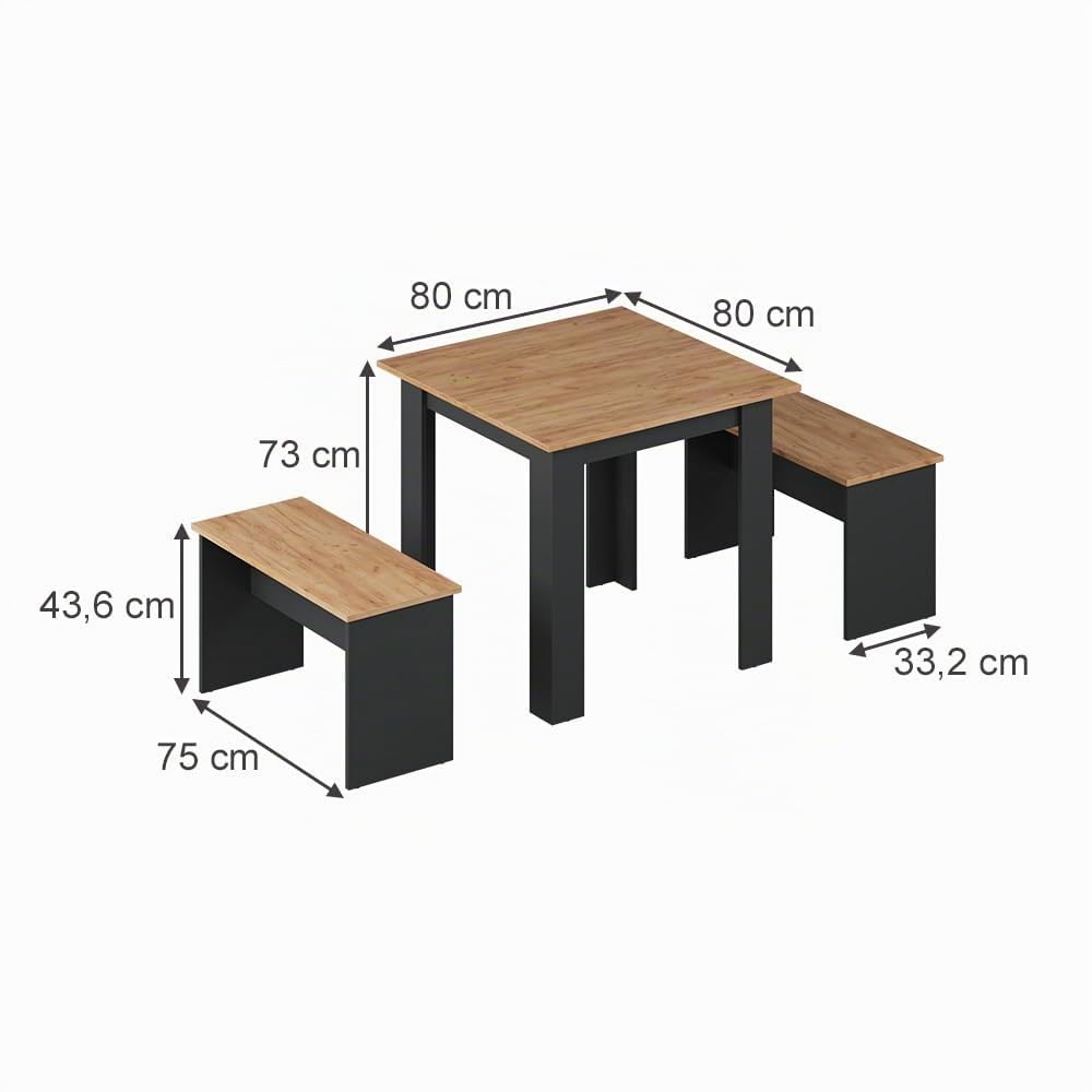 Vicco Set di tavoli da pranzo Sentio, Antracite/Rovere dorato, 80 x 80 cm