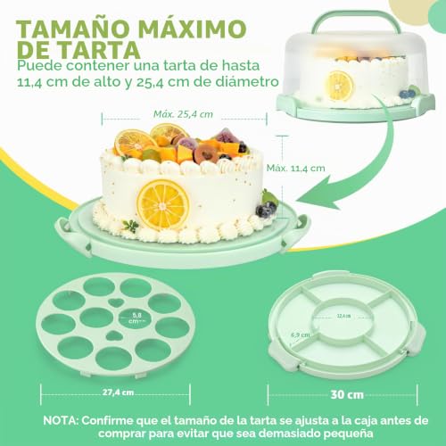 Miniatura 6 de Ohuhu Soporte Para Tartas Con Asa, Contenedor Redondo Portátil Para Tartas De 10 Pulgadas, Caja De Pastel Con Cubierta De Plástico, Base De Dos Lados Para Pasteles, Nueces, Frutas, Regalo Para Navidad
