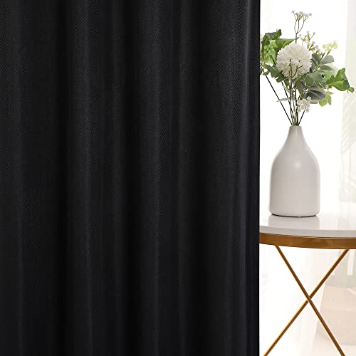 Lecloud Total Blackout Curtains For Bedroom, 2 Panels Thermal Insulated Noise Reducing Grommet Bedroom Living Room Curtains 96 Inch Long, Black Classic Herringbone Textured Curtains With Liner #TOP1
