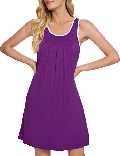 Lollo Vita Women's Long Sleeve Nightgown Full Length Sleepwear Comfy Bamboo Pajamas Pleated Round Neck Maternity Sleepdress (Purple, Xx-Large) #TOP2