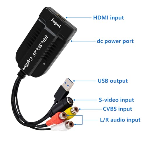 Wiistar USB Video Capture Card HDMI/AV/RCA/S-Video to USB2.0 Audio Video Capture Device 1080P30fsp Hi8, VCR, VHS to Digital Converter for Camcorder DVD PS4 Live Streaming Compatible with Mac Windows