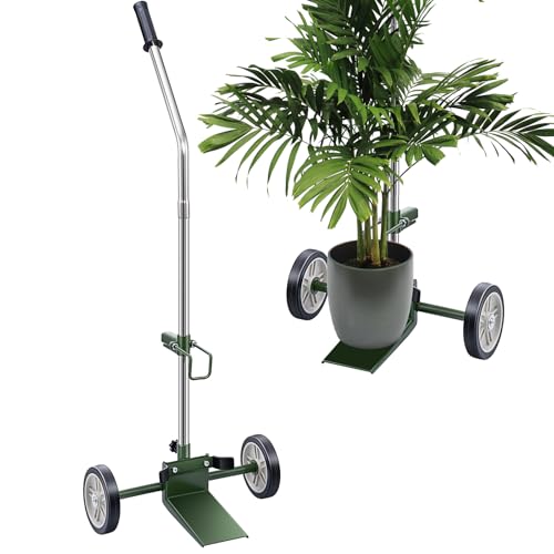 Mstge Potted Plant Mover Dolly with Flat-Free Rubber Wheels, Garden Pot Mover with Adjustable Grip, Max 200 Lbs Capacity, Plant Dolly Caddy Steel Baseplate Ergonomic Design for Carrying Heavy Pots