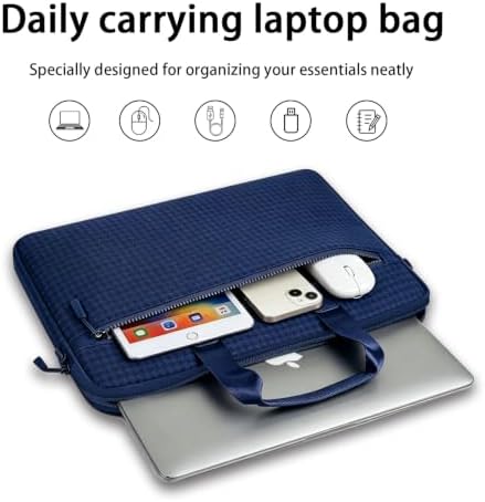 15.6'' Laptop Sleeve Case with Detachable Shoulder Strap, Luggage Strap, Durable Carrying Cover for Men Women Business Travel (Blue, 13 inch) — view 6