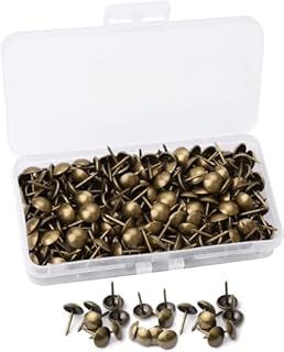 200 PCS Antique Upholstery Tacks with Transparent Box, 11 * 17mm Decorative Furniture Tacks Thumb Tacks Push Pins, Decorative Nails for Wood Furniture, Bronze