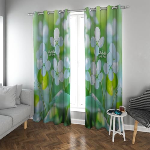 Rideaux occultants verts à fleurs blanches W160xL183cm pour salon et chambre