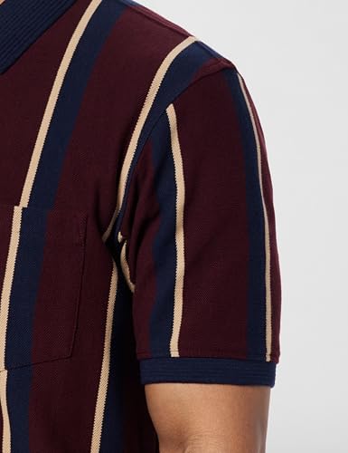 Image of Peter England Men's 100% Cotton Vertical Striped Polo T-Shirt - Casual Wear | Sleek & Comfortable