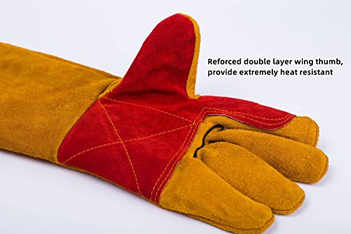 23.6 Inch Long Sleeves Leather Welding Gloves, Heat Resistant Stove Fire And Barbecue Gloves, Puncture Resistant Gloves For Garden And Animal Handling, Tool Gifts For Men Dad #TOP3