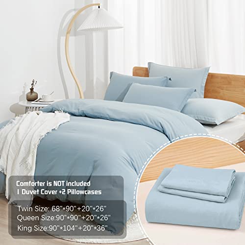 Dreaming Wapiti Duvet Cover,100% Washed Microfiber 3Pcs Bedding Duvet Cover Set,Solid Color - Soft And Breathable With Zipper Closure & Corner Ties (Grayish Blue,California King) #TOP1