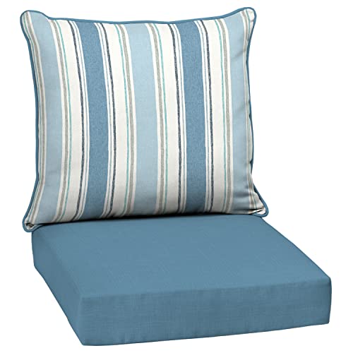 Arden Outdoor Deep Seat Cushion Set, 24 in x 24 in, Weather-Proof, Rain-Proof, Fade Resistant Patio Cushion for Chair, Sofa, and Couch French Blue Linen Stripe by Arden Selections - Used condition - US$26.63