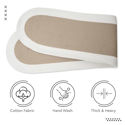 Image of Encasa XO Table Runner for 4 Seater | Handmade Ribbed Style Cotton | 30x137 cm | Beige & Off White | for Dining & Center Table