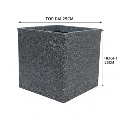 Image of Harshdeep Roto Pots - Quebec Square - Highly Durable, Lightweight 10 Inch Planter for Indoor Outdoor Home Balcony Garden Decor, UV Resistant Stone Finish (Grey Stone, Small)