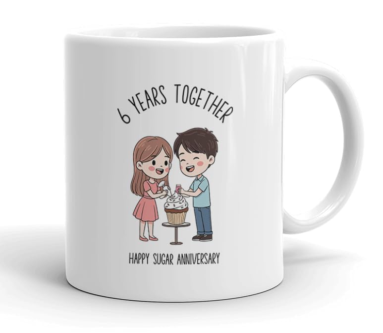 VIROSA 6 Years Sugar Anniversary Mug – 11oz Ceramic Coffee Cup Gift for Husband, Wife, Couples – Sixth Wedding Anniversary Present Idea, Romantic Keepsake — image 1