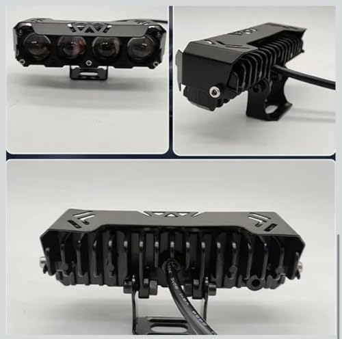 Image of 4 Lens LED Auxiliary Fog Light 40W for Motorcycle | 12V Waterproof Driving Lamp | Black Metal Body | Universal Fit Spotlight | With Mounting Bracket | High Brightness Beam