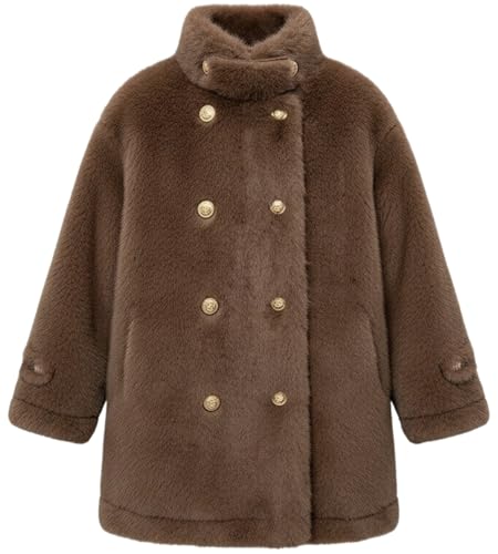 Image of CHAOJIESI Girls Winter Dress Jacket Teen Girl Faux Fur Black Trench Coat Kids Long Lined Outerwear Brown 4-5T