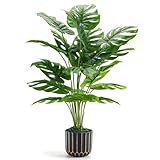 Der Rose 28'' Fake Plants Tall Artificial Monstera Faux Plants Indoor Outdoor Tree for Living Room Home House Decor