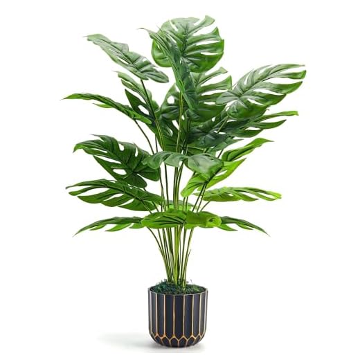 Der Rose 28" Fake Plants, Monstera Plant in Black Gold Pot for Home Decor