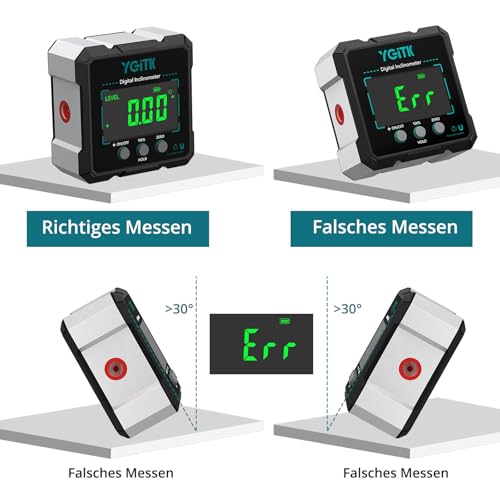 YGiTK Digitaler Winkelmesser LCD-Display Neigungsmesser Laser 4-Seitiges Magnetisch Wasserwaage IP54 Wasserdicht Bevel Box Wiederaufladbarer mit USB-C Ladekabel für Holzbearbeitung Dekoration