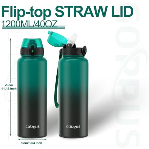 GOPPUS 1.2L/40oz Stainless Water Bottle with Straw Double Wall Insulated Bottles with Strap Large Vacuum Thermal Flask Leakproof Keep Cold Drinks Bottles with Flip Top Lid for Men Women BPA Free - Image 4