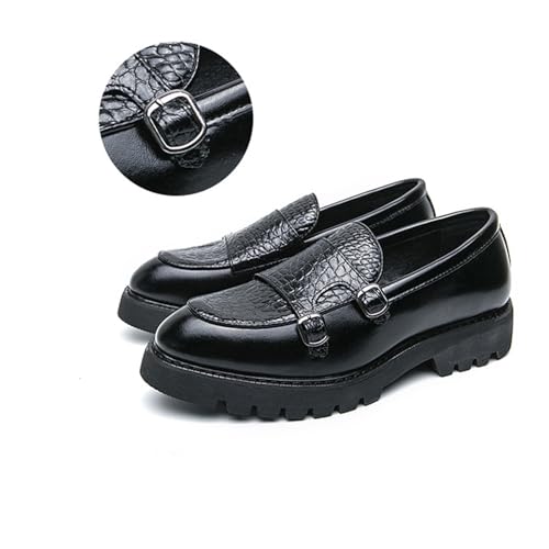 NELSBREXMen's Leather Printed Platform Lug Sole Penny Loafers with Double Monk Buckles Vintage Comfortable Slip-On Non-Slip Business Work Formal Shoes Party Wedding Dress Loafers2