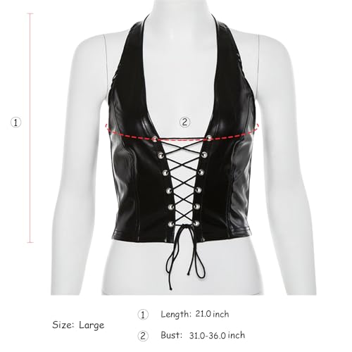 Sexy Corset Tops for Women Adjustable Spaghetti Straps PU Leather Bustier Crop Top Rave Outfit Party Club Night Black4