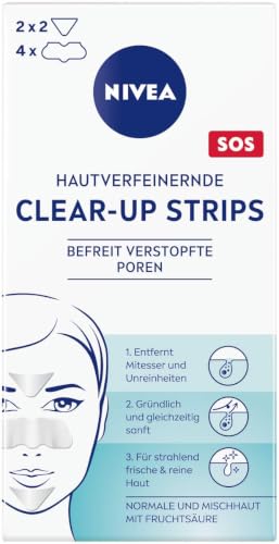 NIVEA hautverfeinernde Clear-Up Strips (6 Stück) Reinigungs-Strips für das Gesicht mit Fruchtsäure entfernen Mitesser und Unreinheiten