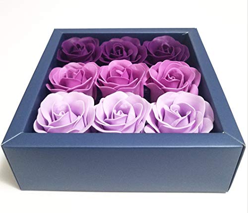Jm Box Of Purple Flora Scented Roses Flower Bath Soap, Plant Essential Oil Rose Soap In Gift Box, Gift For Anniversary/Birthday/Wedding/Valentine’s Day/Mother’s Day 9 Pcs #TOP2