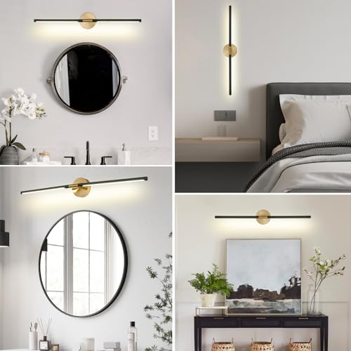 Image of Modern Bathroom Light Fixtures Over Mirror 36 Inch, 26W 360 Rotatable Dimmable 4000K Led Vanity Light Bar, Black and Gold Bathroom Vanity Lights Above Mirror