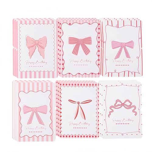 werdecade 18Pack Happy Birthday Cards Pink 3D Bow Pop Up Greeting Cards Blank Inside, Bulk Birthday Party Supplies for Women, Thank You Cards & Signing Book (pink)