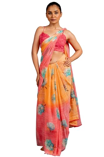 Image of MIRCHI FASHION Saree for Woman Georgette Floral and Leaf Printed | Elegant Farewell and Ceremonial Women's Sari with Blouse Piece