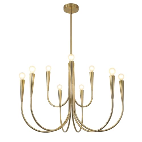 KCO Lighting Lampadario vintage a 9 luci oro, lampada a sospensione per tavolo da pranzo con attacco E14, regolabile in altezza