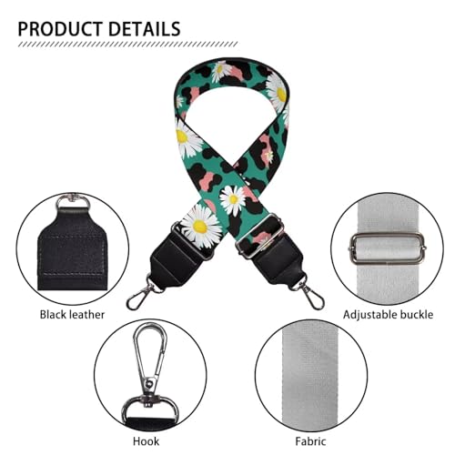 Image of TODIYADDU Green Leopard Print Daisy Purse Strap Girls Fashion Handbag Straps Crossbody Guitar Strap Purse Adjustable Wallet Strap Straps for Purses Suitable for Gifts Sports Photography Enthusiast