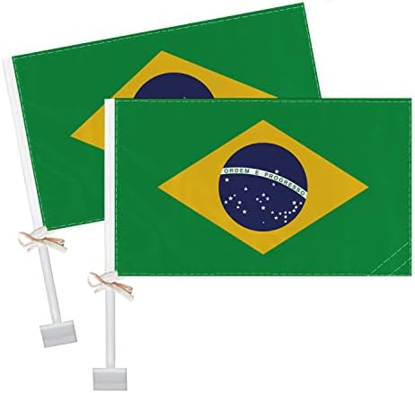 RaymNord 2 PCS Brazil Car Flag,Brazilian National Decor,Two Layer Digital Printed 150D Banner for Car Vechile Truck