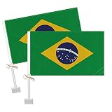 RaymNord 2 PCS Brazil Car Flag,Brazilian National Decor,Two Layer Digital Printed 150D Banner for Ca
