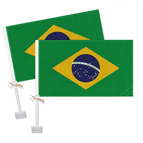 Raymnord 2 Pcs Brazil Car Flag,Brazilian National Decor,Two Layer Digital Printed 150D Banner For Car Vechile Truck #TOP4