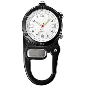 Taschenuhr mit Karabiner Taschenlampe, Karabineruhren mit Clip Unisex Krankenschwester Analog Quarz Uhren Clip On für Kletterer Sport Outdoor Aktivitäten Schwarz