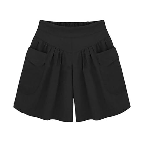 QIGEN LTD Women Summer Baggy Casual Shorts Elastic Waist Wide Leg Skirts Shorts with Pockets (UK, Numeric, 16, Regular, Regular, Black)