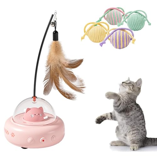 電気感知ペットおもちゃ 羽付き子猫用運動おもちゃ 電動猫じゃらし猫 釣り式 ペット竿状 USB充電式 倒れない 狩猟本能を刺激 ストレス解消 運動不足解消 ペット用品 (ピンク-A)