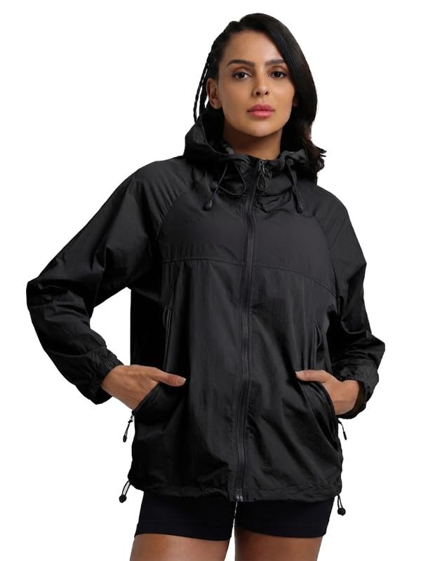 Image of CHKOKKO Sunscreen Jacket For Women With Hood Upf 50+ UV Tan Sun Protection | Wind Proof Lightweight Breathable Quick-dry Water-repellent Fabric | For Gym Sports Running Biking And Dailywear